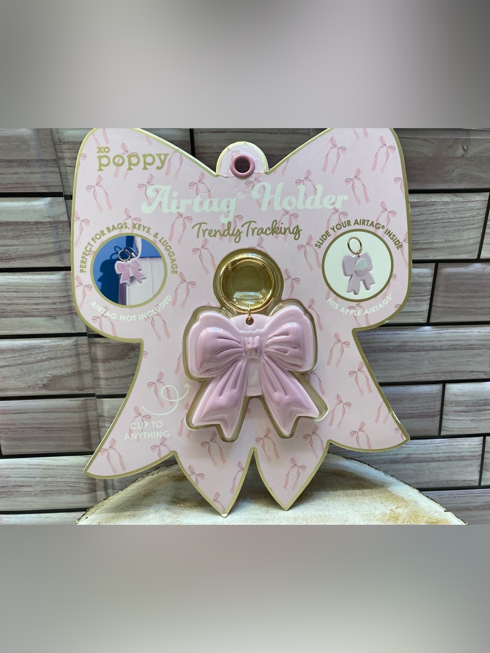 XO Poppy ❤️(1) Bow AirTag Holder Pink Clip Keychain Apple AirTag New